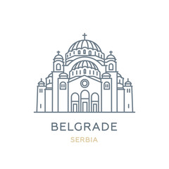 Belgrade, ‎Serbia. Line icon of the city in Southeast Europe. Outline symbol for web, travel mobile app, infographic, logo. Landmark and famous building. Vector in flat design, isolated on white