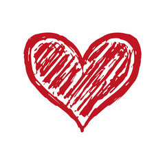 Red hatched heart icon. Hand drawn vector graphic illustration. Isolated object on a white background. Isolate.