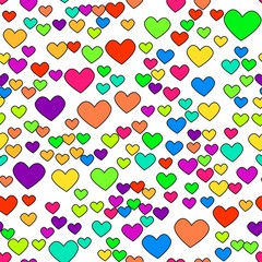 Vector seamless pattern with valentine rainbow hearts on white. Abstract vector pattern suitable for printing children's prints on textiles, fabrics, clothes, boys, girls.