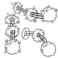 Comic bubble cloud. Cartoon black and white illustration. An abstract element of movement. Track and trace. Set of Funny smoke and steam