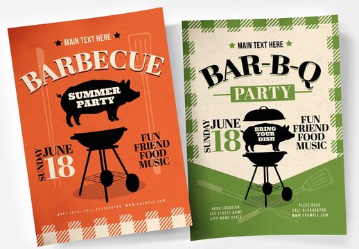 Barbecue Flyer Layout with BBQ and Pig Illustration
