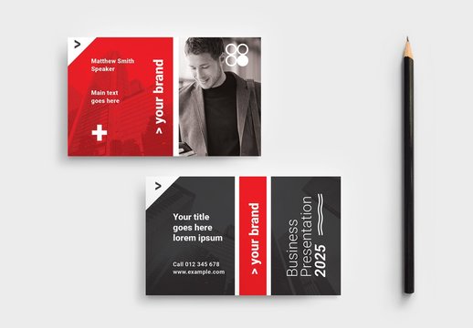 Business Card with Modern Red and Black Layout