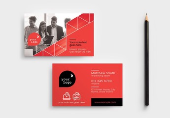 Red Business Card Layout with Triangular Divider