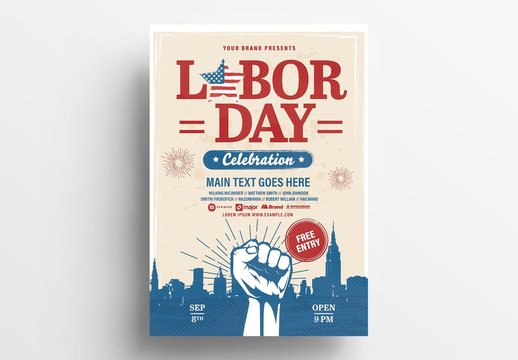 Labor Day Flyer Layout with Victorious Fist Illustration