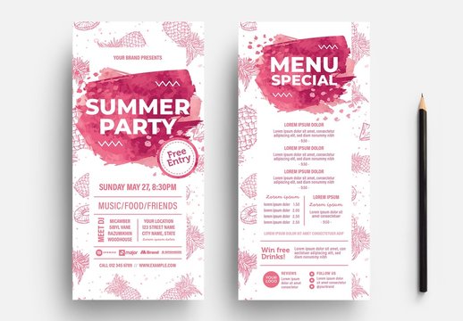 Pink Summer DL Flyer Layout with Pineapple Illustrations