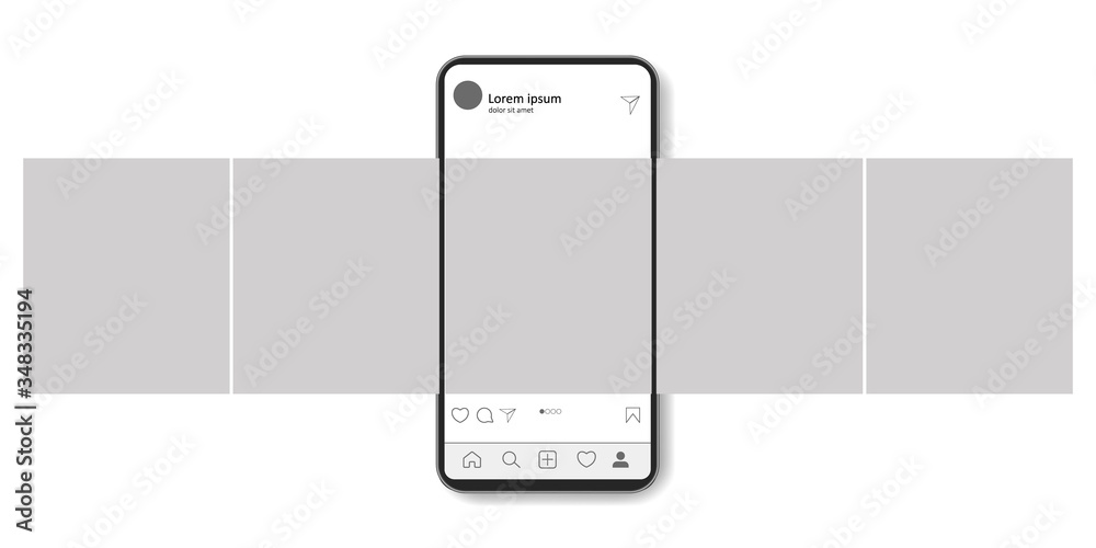 Wall mural carousel interface post on social network. mock up of smartphone. mobile application on the screen o