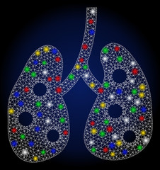 Glossy mesh viral pneumonia with constellation effect. Abstract illuminated vector model of viral pneumonia icon on a dark blue gradiented background.