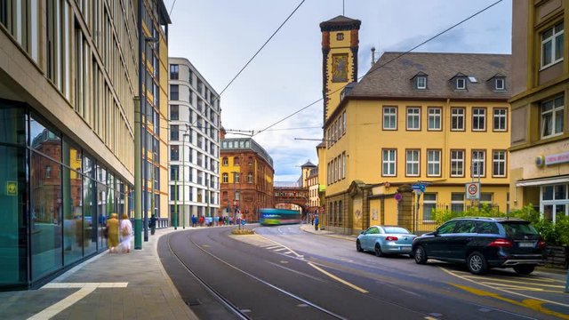 Frankfurt traffic street in city centre time lapse footage
