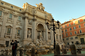Fototapeta premium View of the Trevi fountain without tourists due to phase 2 of the lockdown