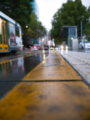 street details of melbourne cbd rainy day