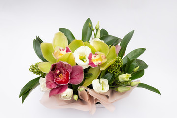 Orchid tropical flowers, romantic bouquet of orchids.