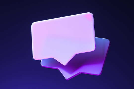 Blank Message Notification. Violet Speech Bubble. Social Media Concept and Online Communication. 3d rendering