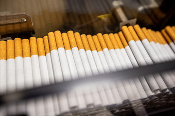 Cigarettes in a cigarette factory ready for sale
