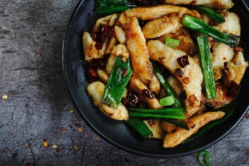 Fish with dry chilli pepper served with jasmine rice