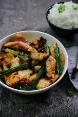 Fish with dry chilli pepper served with jasmine rice