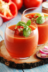 Cold Spanish soup Gazpacho served in glasses