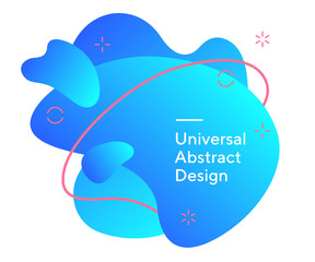 Geometric bright abstract elements. Universal liquid forms, dynamical lines, wavy shapes. Neon blue gradient colour with pink lines. Layout for flyer, website or poster 