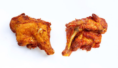 Fried chicken on white background.