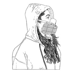 Novel coronavirus COVID-19 new normal social concept, Urban commuter in protective and medical face mask. Prevention and quarantine from infections, flu contaminated air pollution. Vector.