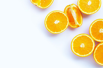 High vitamin C, Juicy and sweet. Fresh orange fruit on white.