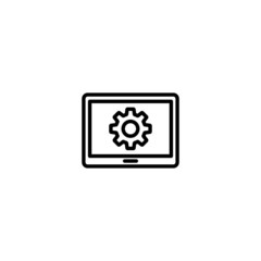 Tablet data settings vector icon in linear, outline icon isolated on white background