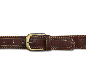 female brown artificial leather belt on isolated white background