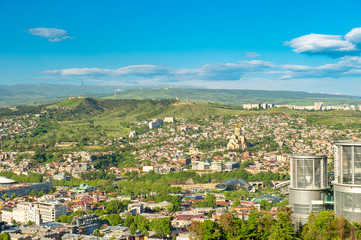 Obraz premium Tbilisi Georgia Caucasus Panorama landscape cloudy blue sky