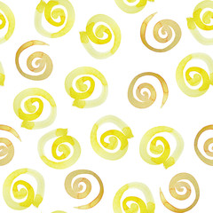 Yellow and orange Watercolor spirals background. Summer seamless pattern for wallpaper, packaging, wrapping, scrapbooking