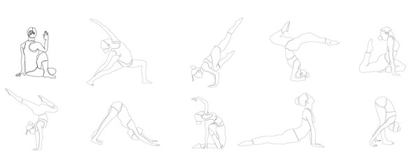 Vector of a woman practicing different yoga postures Asanas