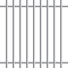 Prison metal bars or rods isolated on white background. Realistic fence jail. Way out to freedom. Criminal or sentence concept. Vector illustration.