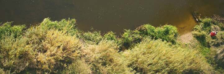 panoramic shot of river bank aerial view