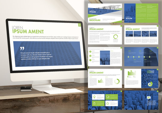 Digital Brochure Layout with Green and Blue Accents