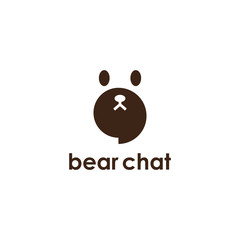 Bear + bubble chat. Bear chat. Logo icon vector.