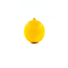 Single lemon isolated on white background. Creative healthy food concept. Flat lay.