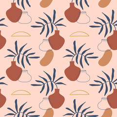 Modern terracotta abstract seamless pattern. Vector smooth shapes illustration. Warm earthly palette.