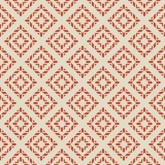 Tuinposter Ruiten Retro geometrische sier naadloze patroon. Vector abstracte textuur met ruiten, vierkanten, driehoeken, diamanten, raster. Tribal etnisch motief. Folk stijl sieraad. Beige en rode vintage achtergrond