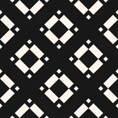 Behang Ruiten Vector geometrische naadloze patroon met ruiten, diamanten, vierkanten, florale vormen, tegels. Abstracte zwart-witte textuur. Minimale monochrome sieraad achtergrond. Donker herhalingsontwerp voor decor, print