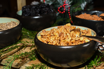 Selection self service continental breakfast buffet display, catering or brunch table food buffet