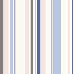 Simple vector vertical stripes pattern. Colorful seamless texture with thin and thick straight lines. Stylish abstract geometric striped background. Design in soft pastel colors, blue, beige, brown