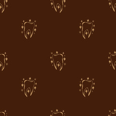 Magical tooth art seamless pattern. Vintage gypsy and hippie style. Vector.