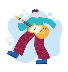 people activities, young man with guitar music instrument in room