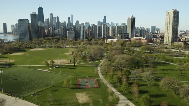 Drone Flies Over Empty Chicago Park During Coronavirus Lockdown, Aerial