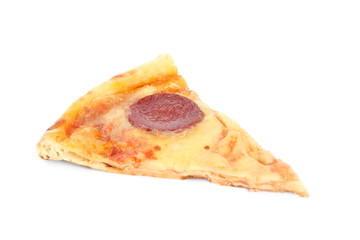 Slice of tasty pepperoni pizza isolated on white