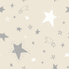 Childish doodle seamless vector star pattern. Kids hand drawn background