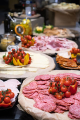Selection of self service catering continental breakfast buffet display, catering or brunch table