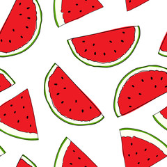 Watermelon illustration seamless pattern with bright color. Useful for wrapping paper and decorations. Vector background.