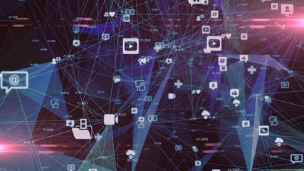 Connected smart devices for social media and network technology platforms - 3D illustration rendering