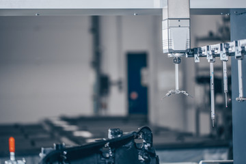 Close up of 3D dimension measurement plastic parts by CMM, 3D automatic measuring system