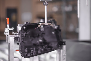 Close up of 3D dimension measurement plastic parts by CMM, 3D automatic measuring system
