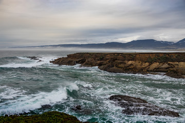 Waves breaking on the California coastline